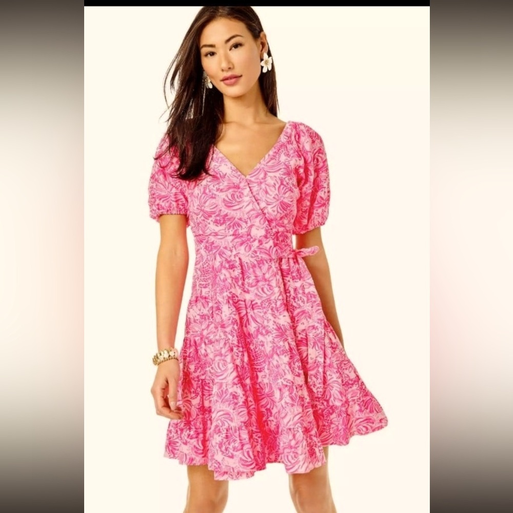 Lilly Pulitzer Iralee Linen Wrap Dress Foxy Llama Size 8